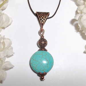 Faux Turquoise Blue And Copper Necklace NWT 4785